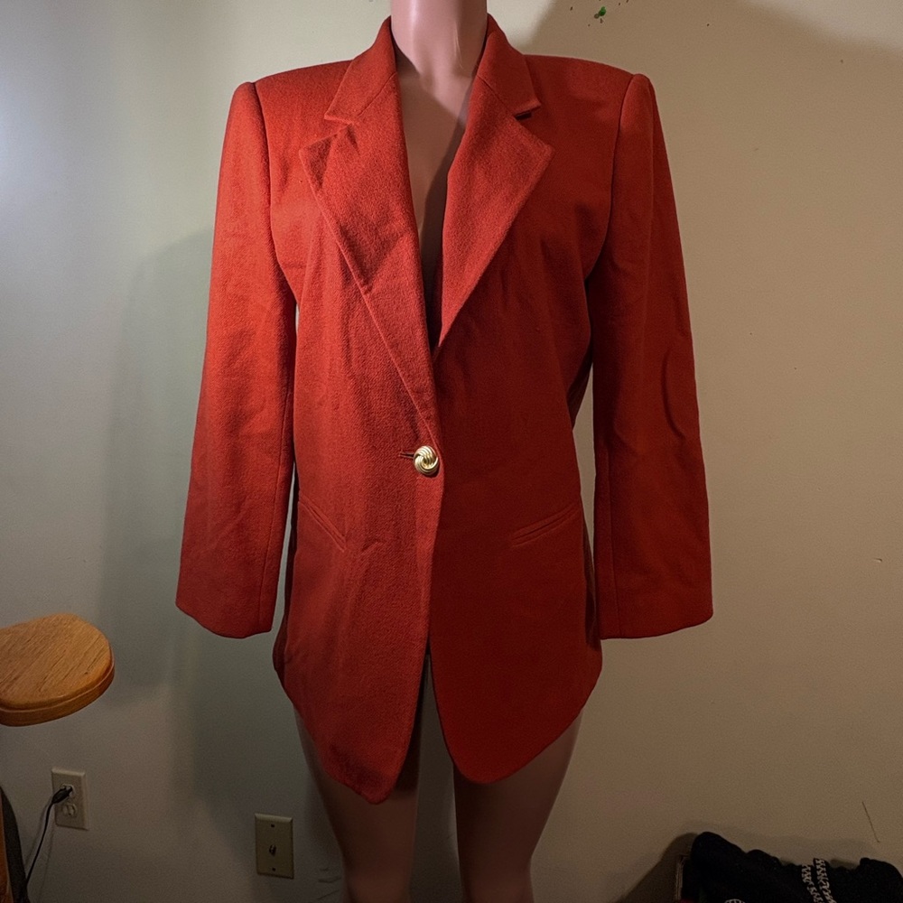Wool Blazer Savannah Women’s SZ 8 Orange Single gold button front Classic dressy